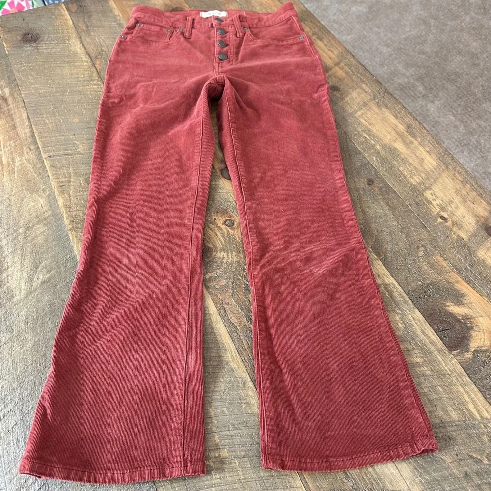 Madewell Cali demi boot Corduroy Flare Button Fly Jeans Rust Red Women's Size 26